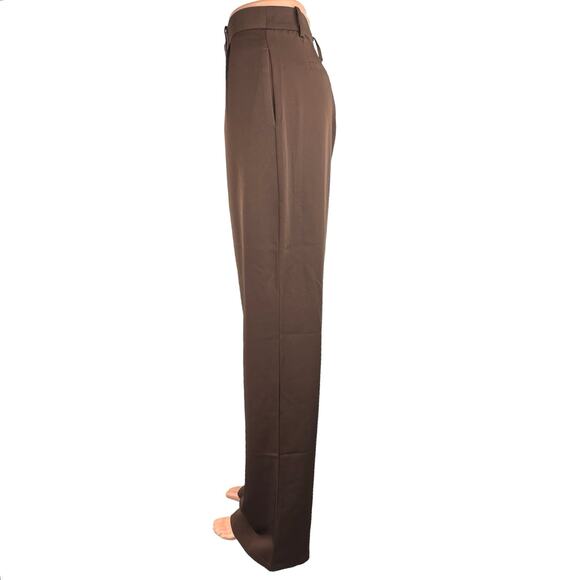 Peppermayo Brown High Rise Straight Pleated Career Wide Leg Dress Pants 8 - Picture 2 of 5